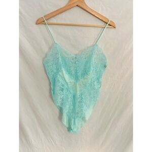 Vassarette Vintage Aqua Lace Satin Teddy Bodysuit Small